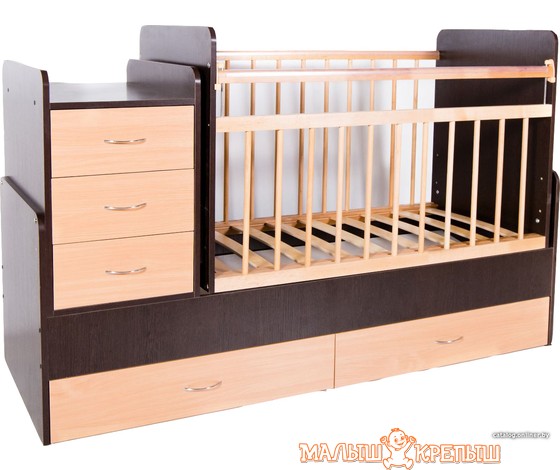 Детская кроватка Bambini Трансформер (венге-бук, тёмный орех- слоновая кость, светлый орех, тёмный орех, светлый орех-белая)
