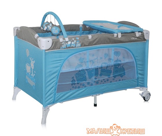 Манеж-кровать Lorelli Travel Kid Rocker Blue Toy Train